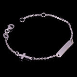 Italian 14k White Gold Engravable Rosary Cross Baby Kids ID Bracelet 5.5" 1.8g - White
