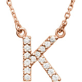 14k Rose Gold Diamond Initial Letter K Alphabet Rolo Pendant Necklace 18" - Letter K,Rose