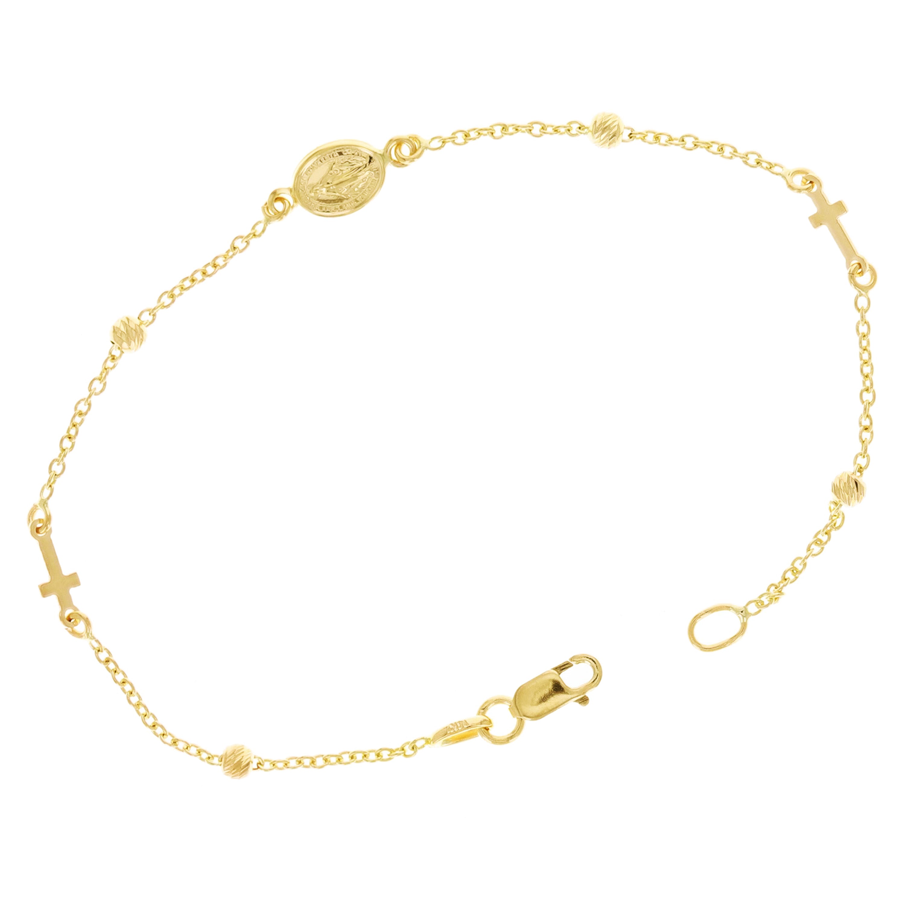 Italian 14k Yellow Gold Miraculous Medal Charm Rosary Bracelet 7" 2.1 grams