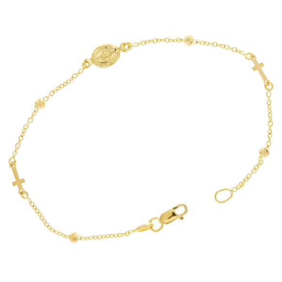 Italian 14k Yellow Gold Miraculous Medal Charm Rosary Bracelet 7