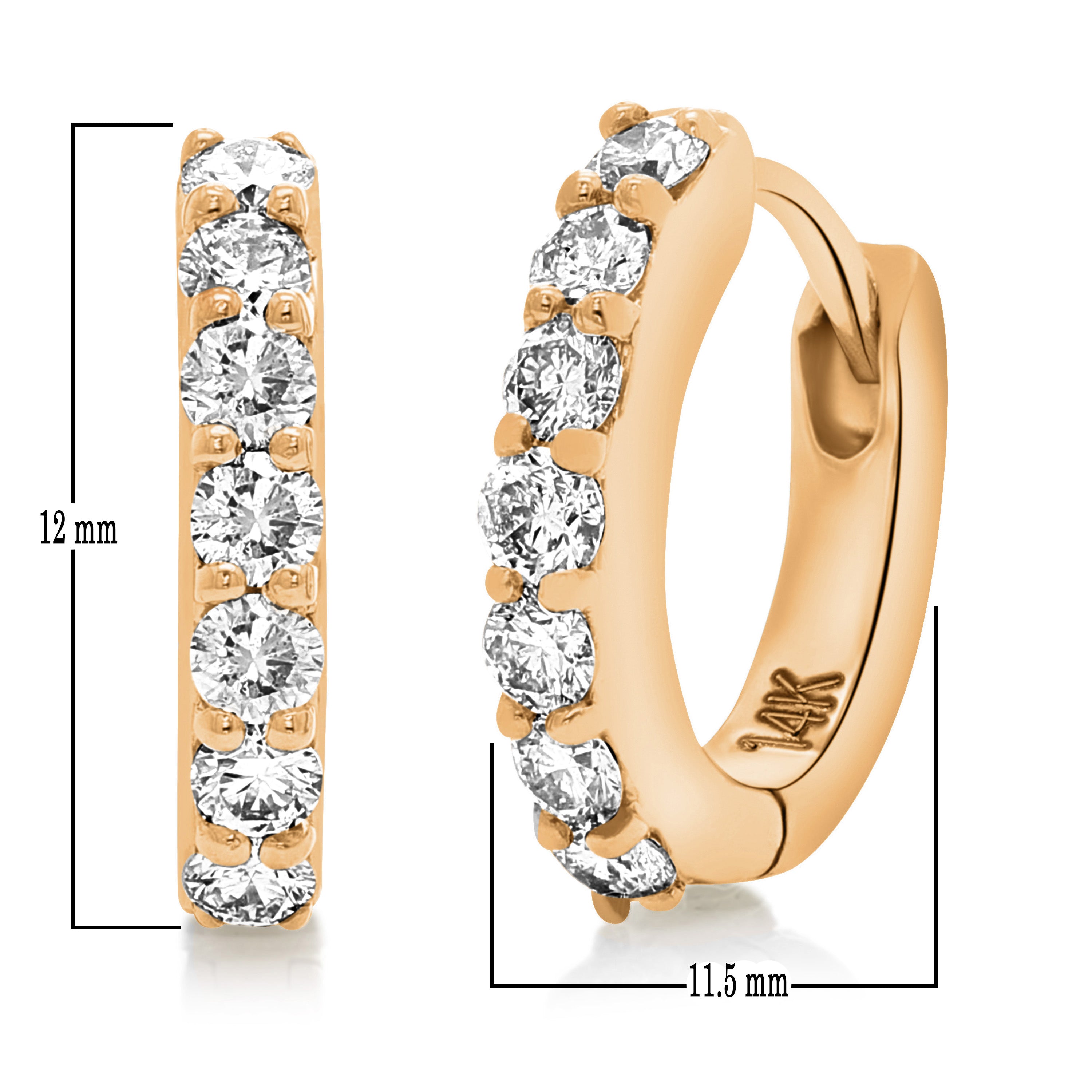 14k Yellow Gold 0.50ctw Diamond Half-Eternity Small Hoop Earrings