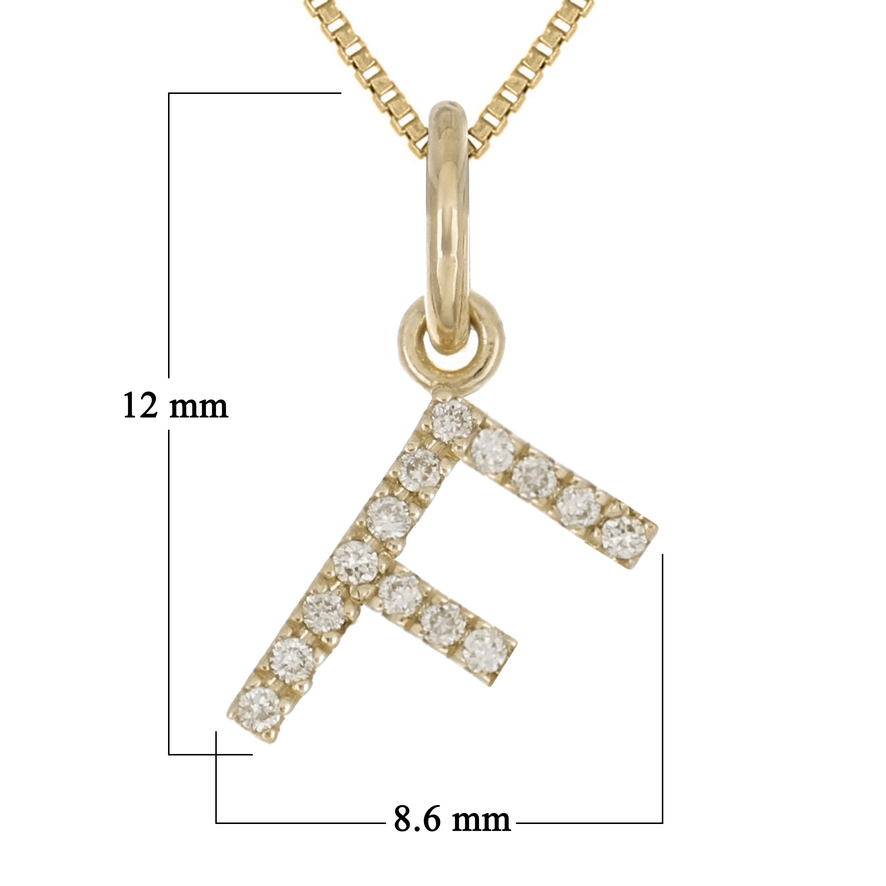 14k Yellow Gold Diamond Initial Letter F Charm Pendant Necklace 18" - Letter F,Yellow