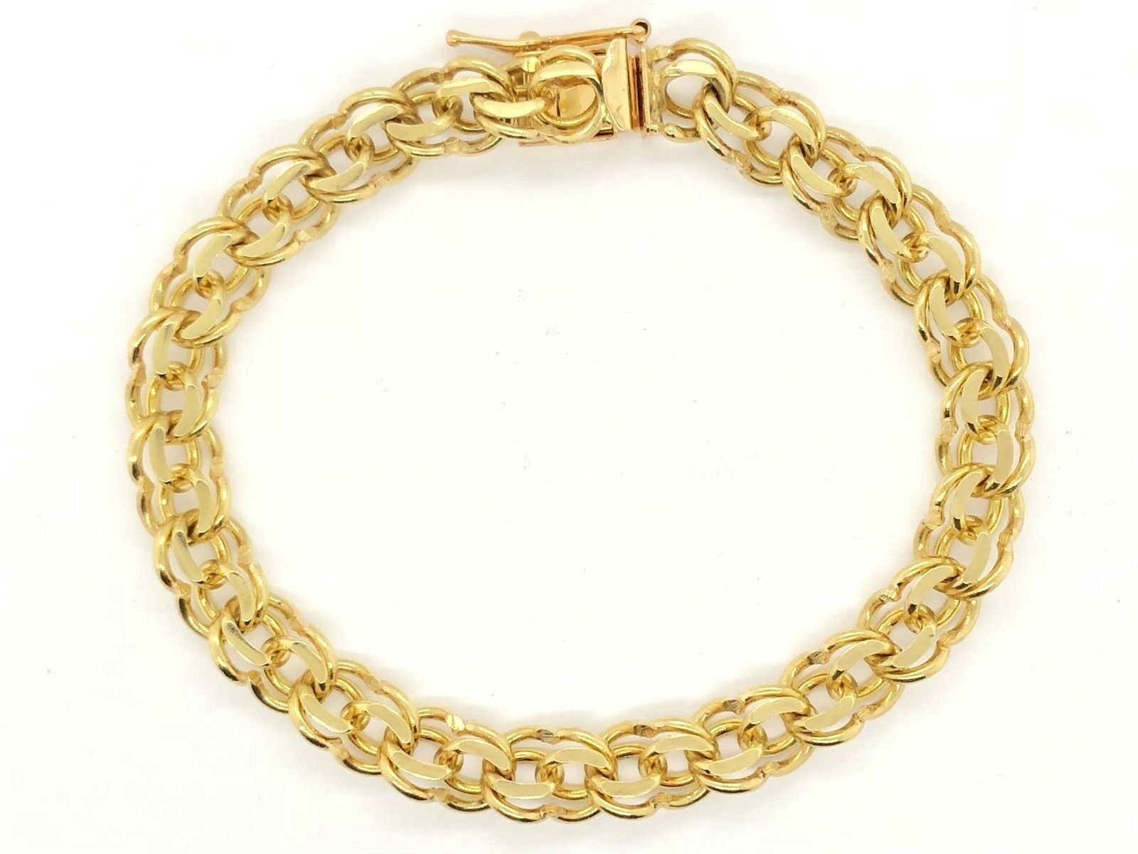 10k Yellow Gold Solid Double Link Charm Bracelet 7" 7.5mm 15.8 grams
