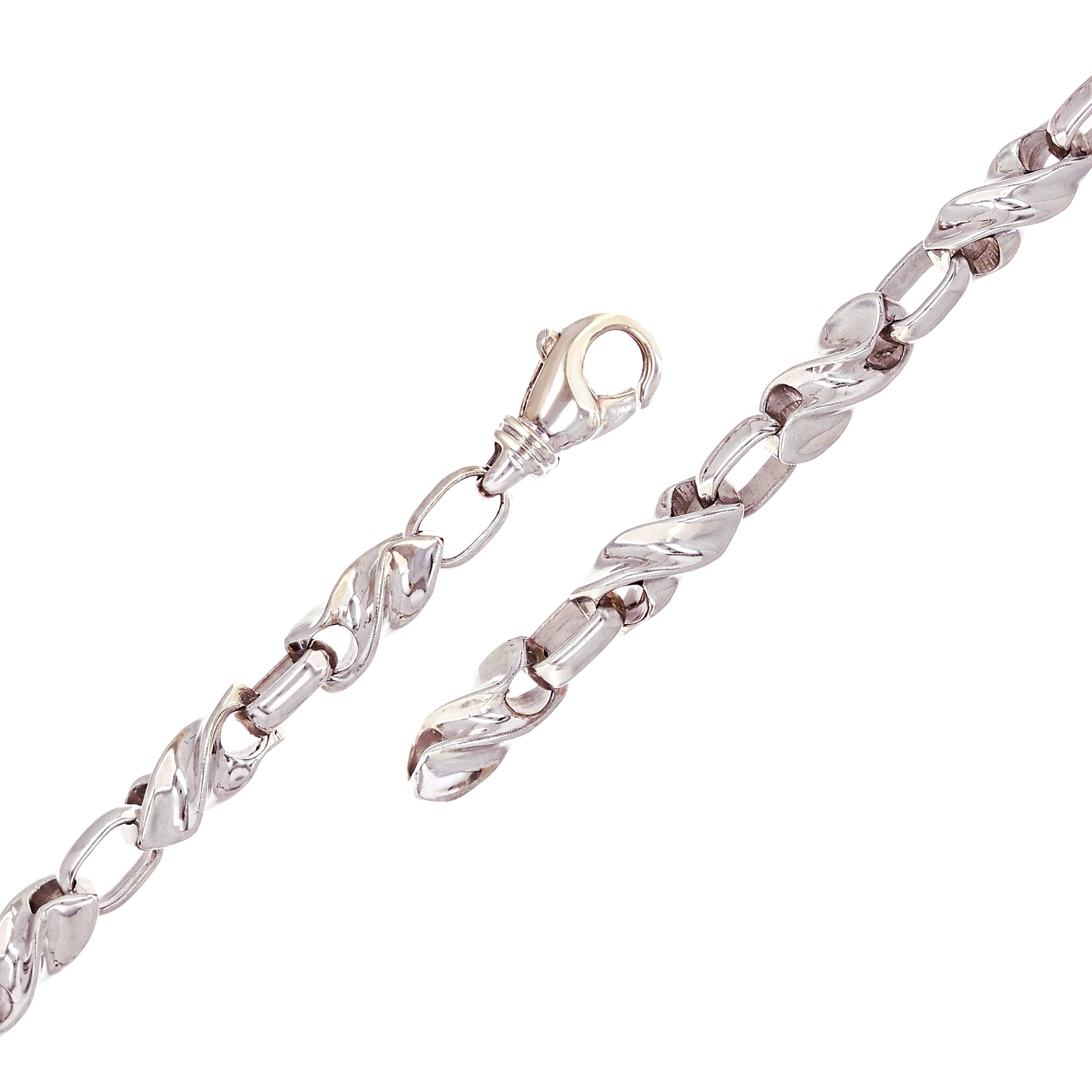 14k White Gold Solid Handmade Fashion Link Bracelet 7" 6.5mm 29.3 grams - White,7" 29.3 grams