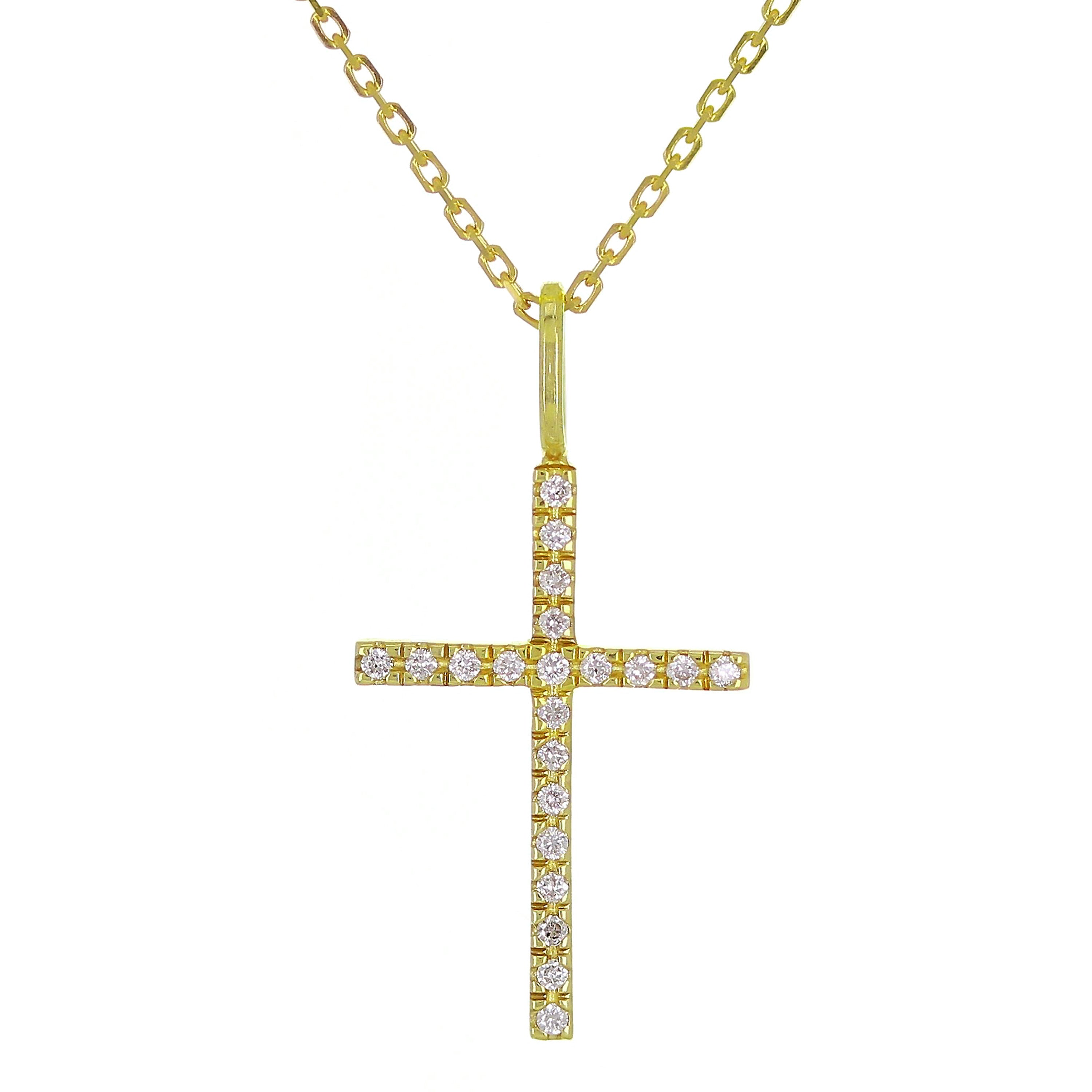 14k Yellow Gold Diamond Cross Pendant Necklace 18" - Yellow