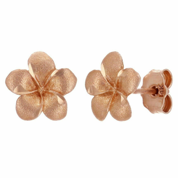 14k Rose Gold Hawaiian Plumeria Flower Earrings Small or Medium Size - Medium