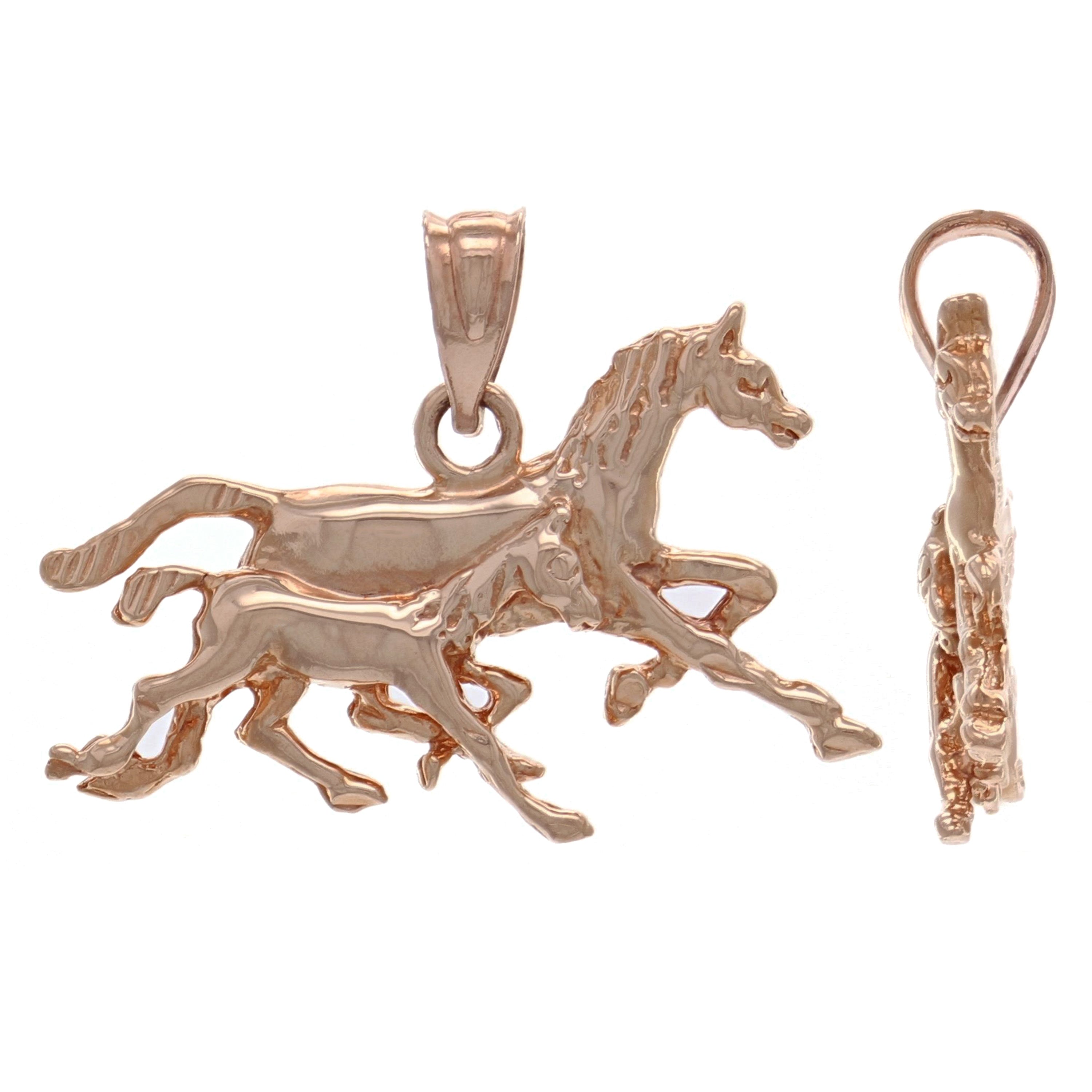 14k Rose Gold High Polish Running Horses Charm Pendant 1.9 grams - Rose