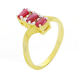 14k Yellow Gold Three Stone Ruby & Diamond Accent Ring Size 6