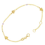 Italian 14k Tri-Color Gold ball Beads & Flower Charm Bracelet 7" 2.2 grams