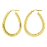 Italian 14k Yellow Gold Flat Tube Tear Drop Hoop Earrings 1.3" 4mm 3.1 grams