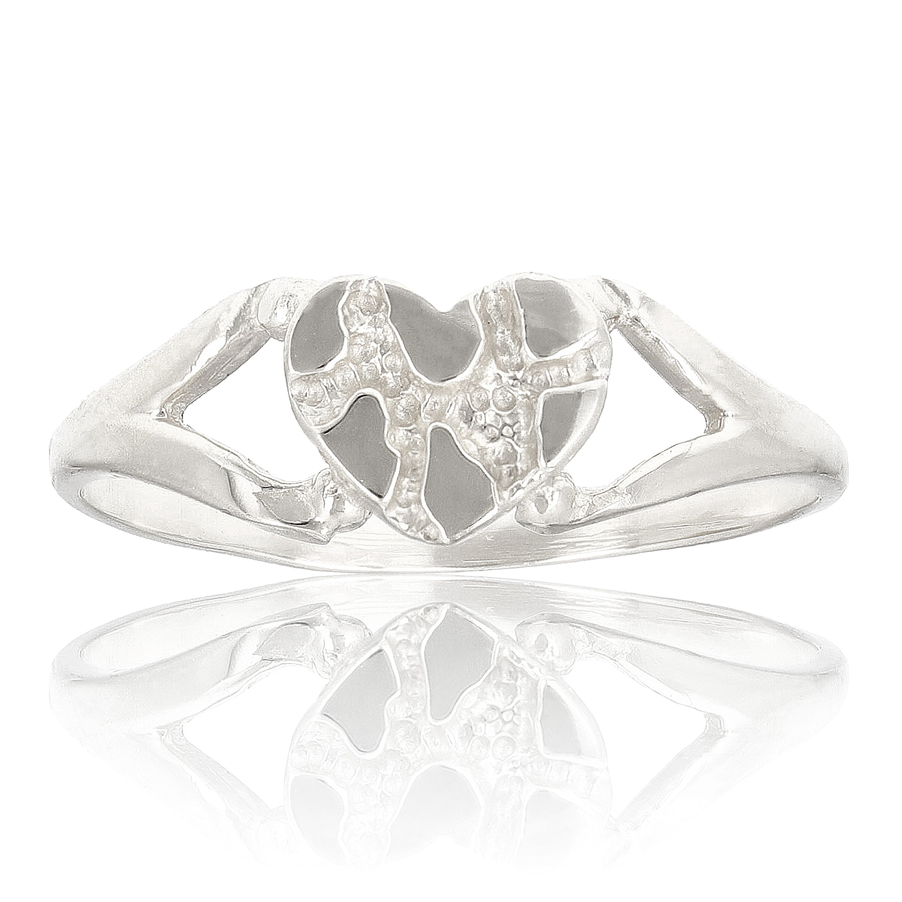 14k White Gold Nugget Heart Ring Band Sizes 8 - Ring Size 8