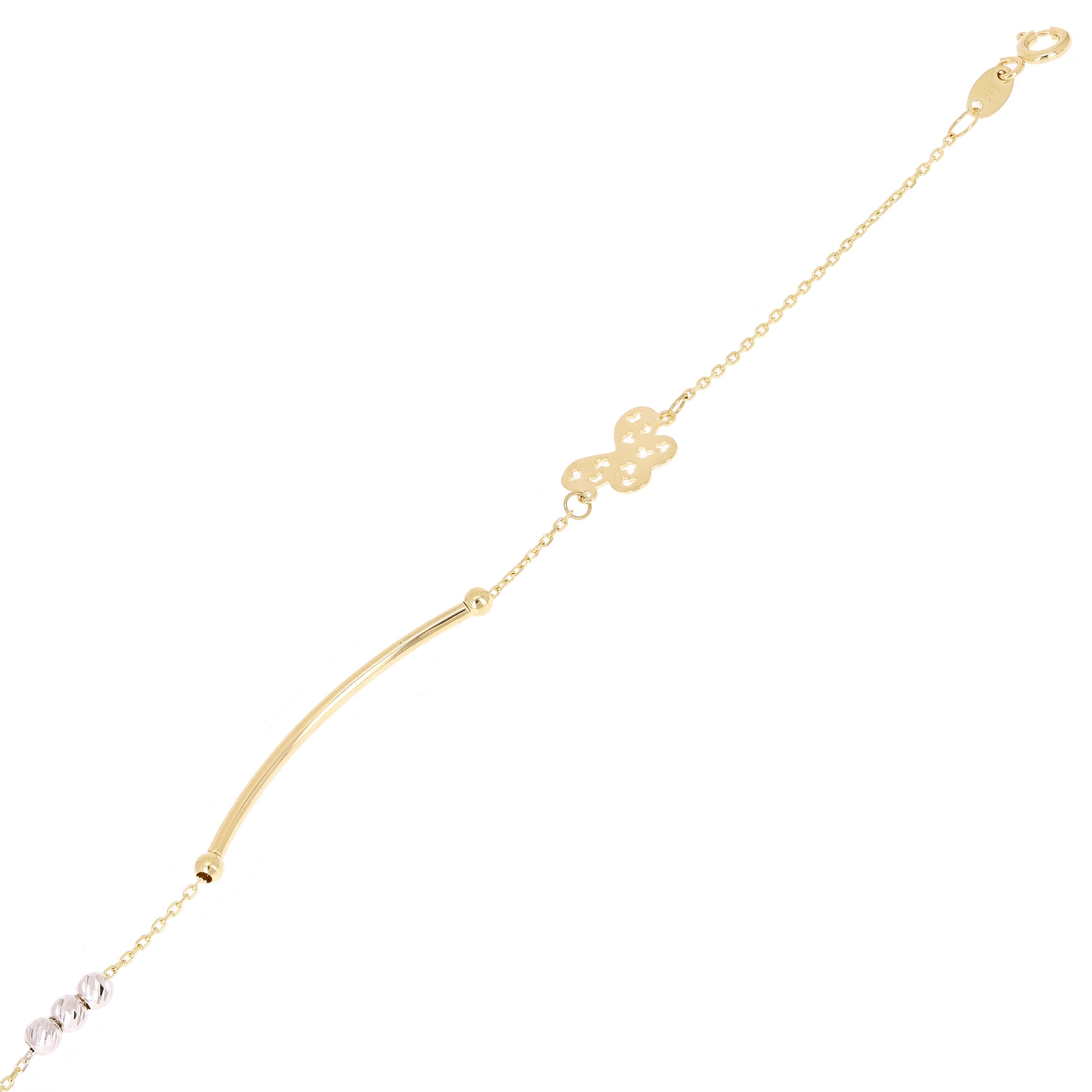 Italian 14k Yellow & White Gold Butterfly Charm Bar Link Bracelet 7.25" 1.5grams