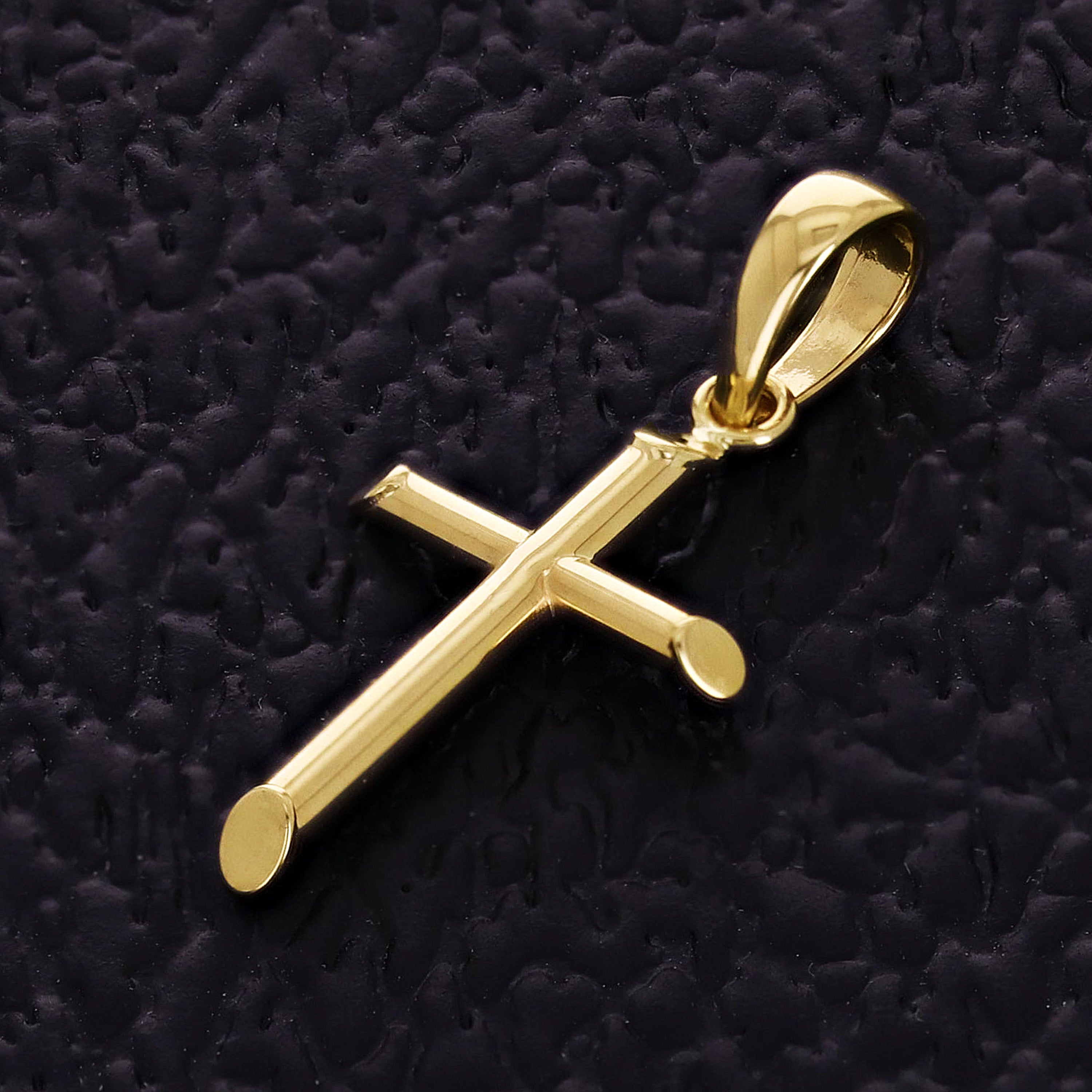 Italian 14k Yellow Gold Hollow High Polish Plain Cross Charm Pendant 1" 0.7 gram