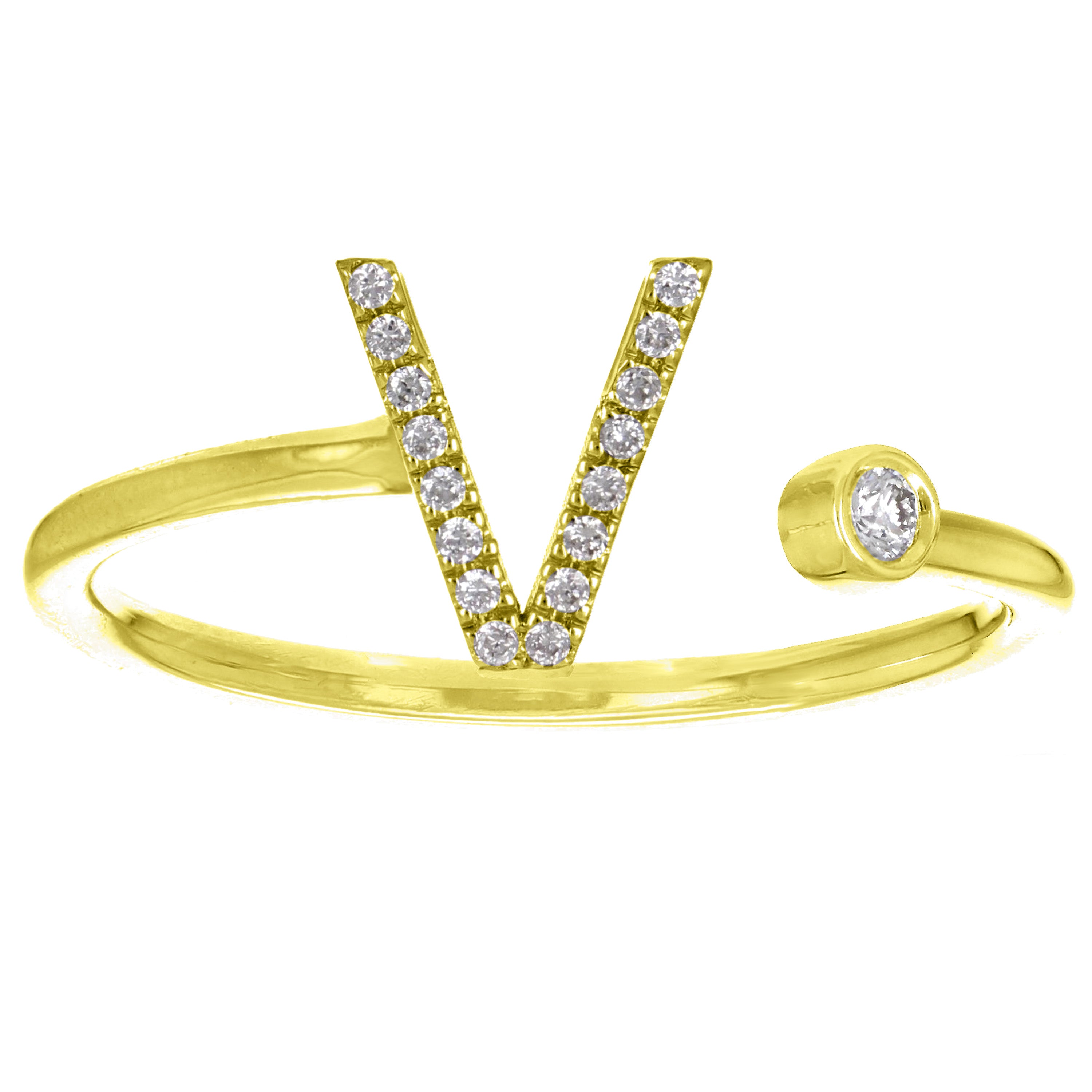 14k Yellow Gold Diamond Initial Letter V Ring Size 6 - Letter V,Yellow