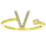 14k Yellow Gold Diamond Initial Letter V Ring Size 6 - Letter V,Yellow