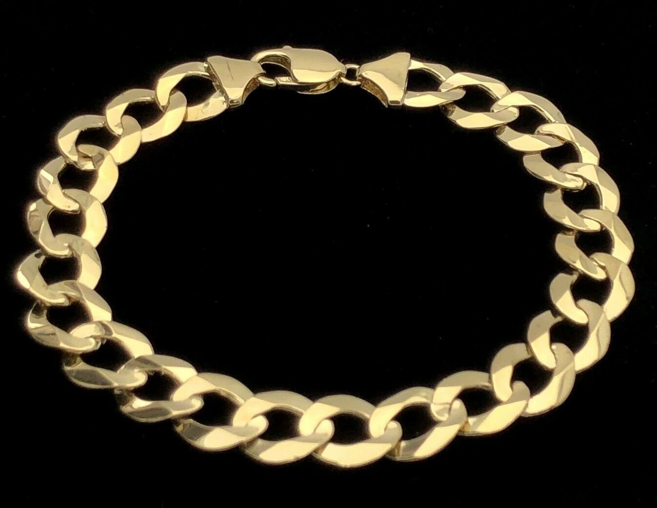 Men's 14k Solid Yellow Gold Flat Cuban Link Chain Bracelet 8.5" 11.5mm- 24 grams