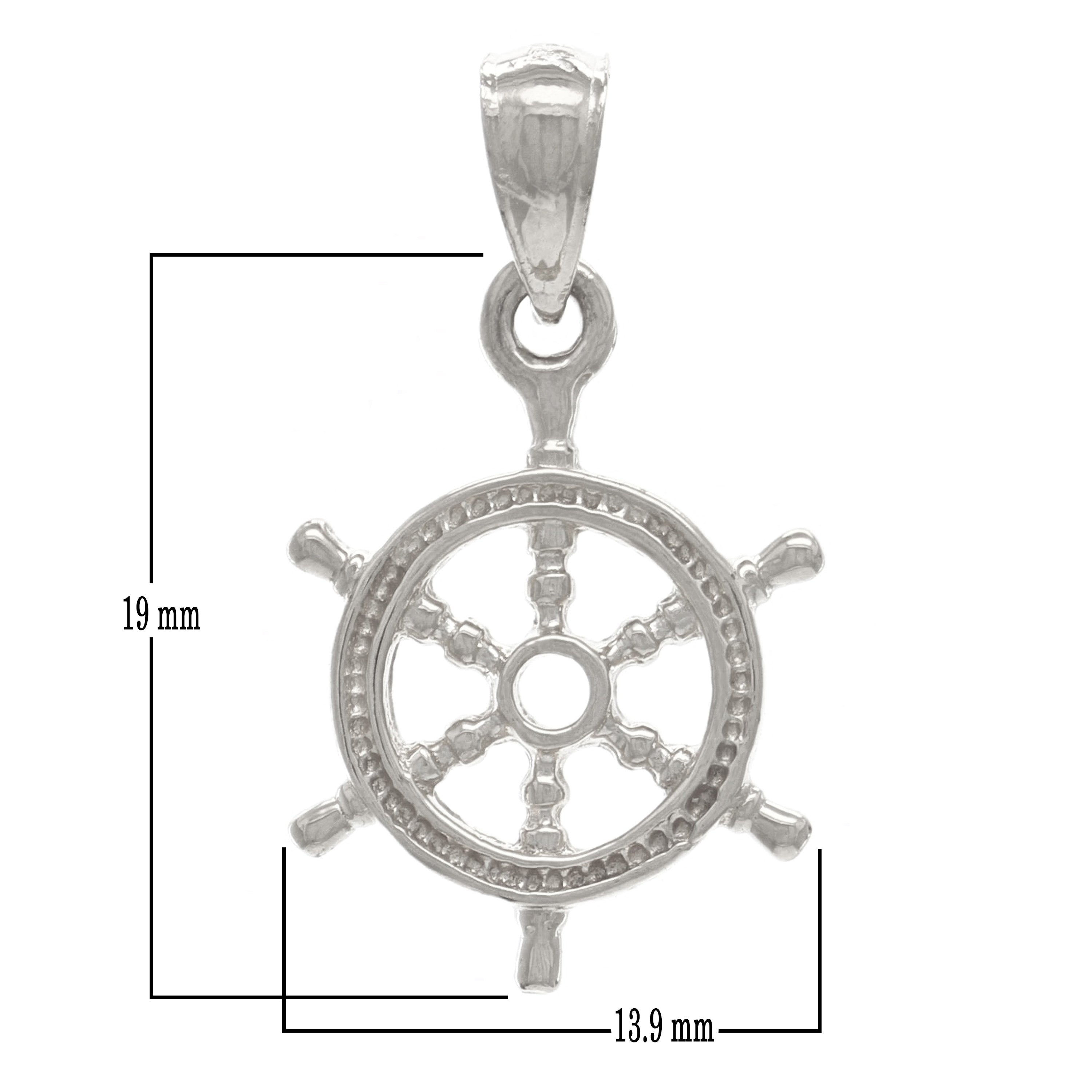 14K White Gold Solid 3D Ships Wheel Charm Pendant 19mm x 13.9mm 1.9 grams - White