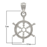 14K White Gold Solid 3D Ships Wheel Charm Pendant 19mm x 13.9mm 1.9 grams - White