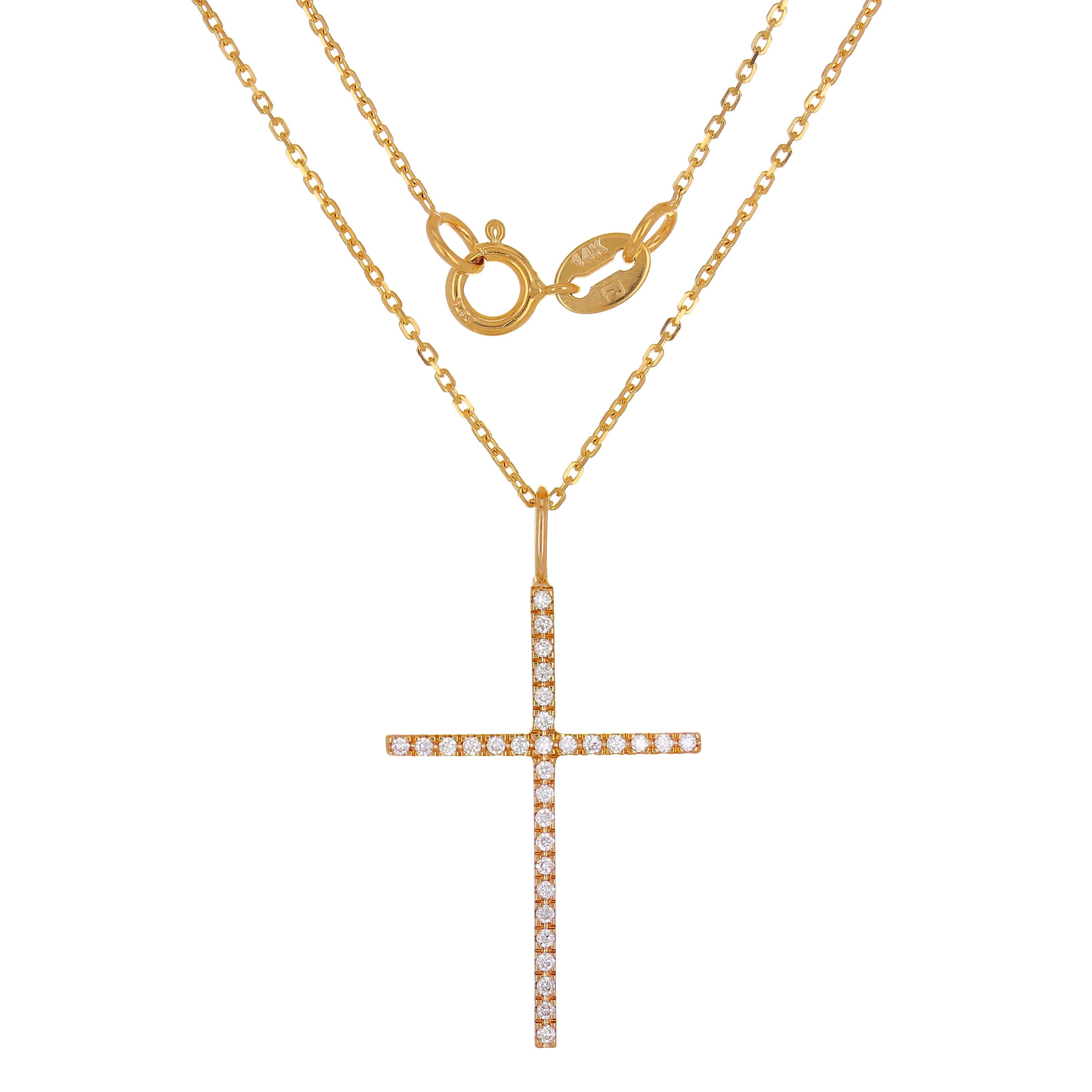 14k Rose Gold Diamond Cross Pendant - Rose