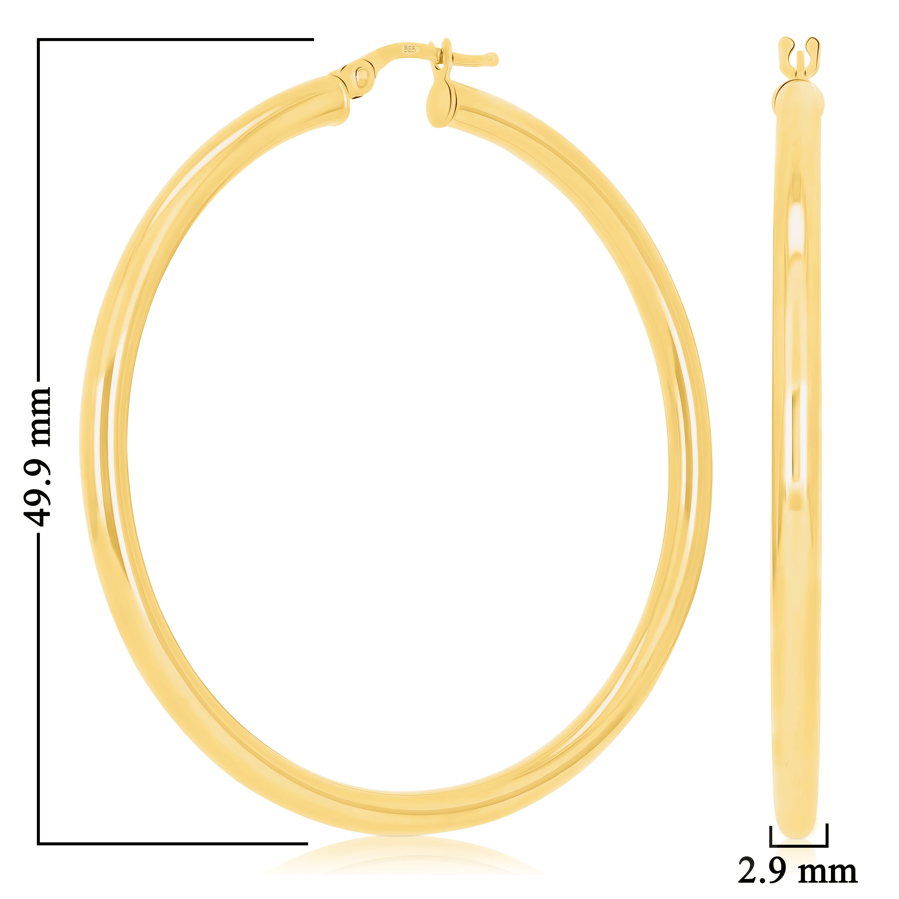 Italian 14k Yellow Gold High Polish 3mm 1.75" Diameter Round Hoop Earrings 3.9g