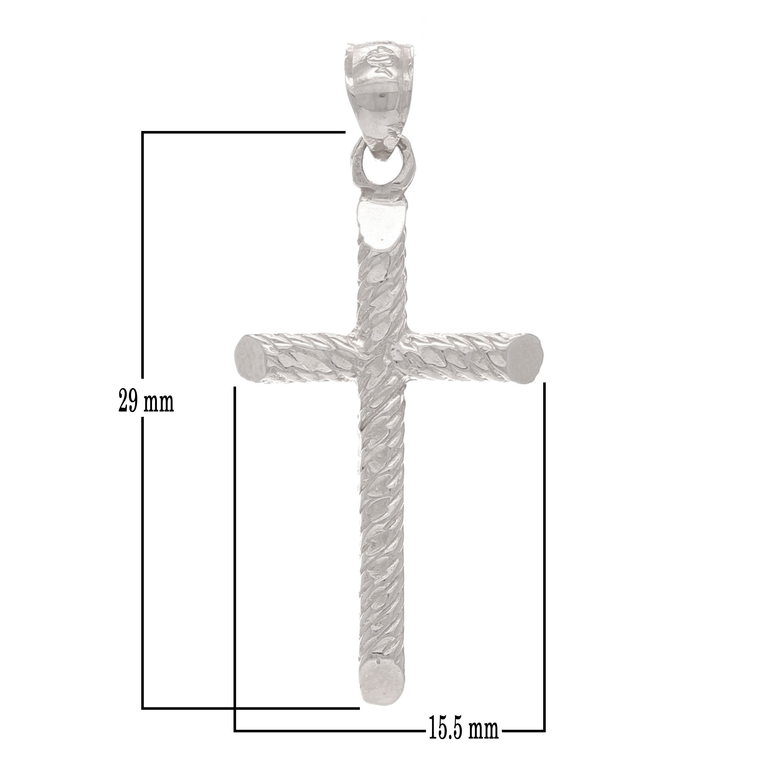 14k White Gold Diamond Cut Cross Religious Charm Pendant 1.3" 2.5 grams - White