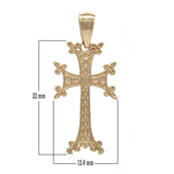 14k Yellow Gold Khachkar Armenian Cross Pendant Religious Charm 1" 1.4 grams - Yellow