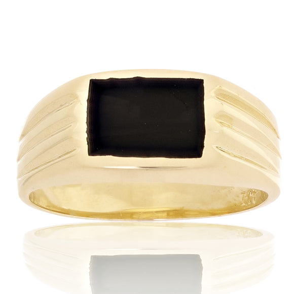 14k Yellow Gold Solid Square Black Onyx Ring Size 7 - Ring Size 7