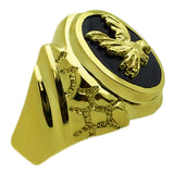 Men's 14k Yellow Gold Black Onyx Military Eagle Ring 20.4mm Size 7 - Ring Size 7