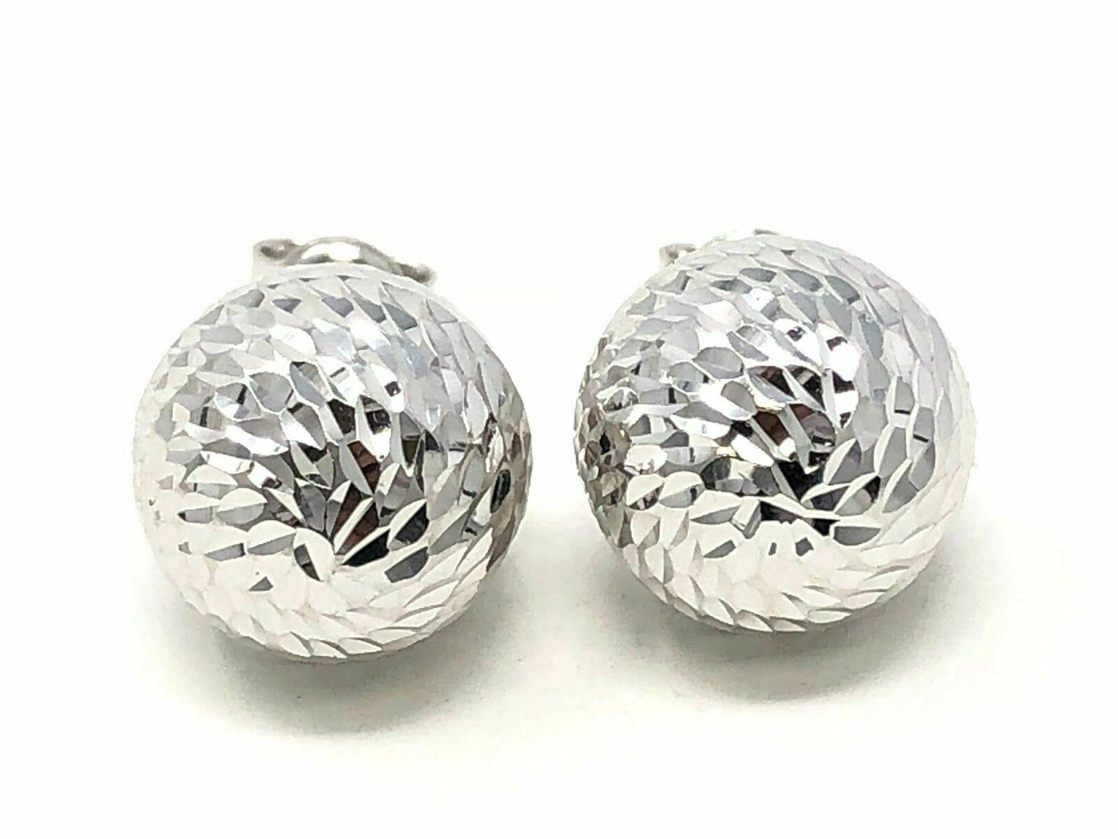 Italian 14k White Gold Diamond Cut Ball Stud Earrings 12mm 2.6 grams