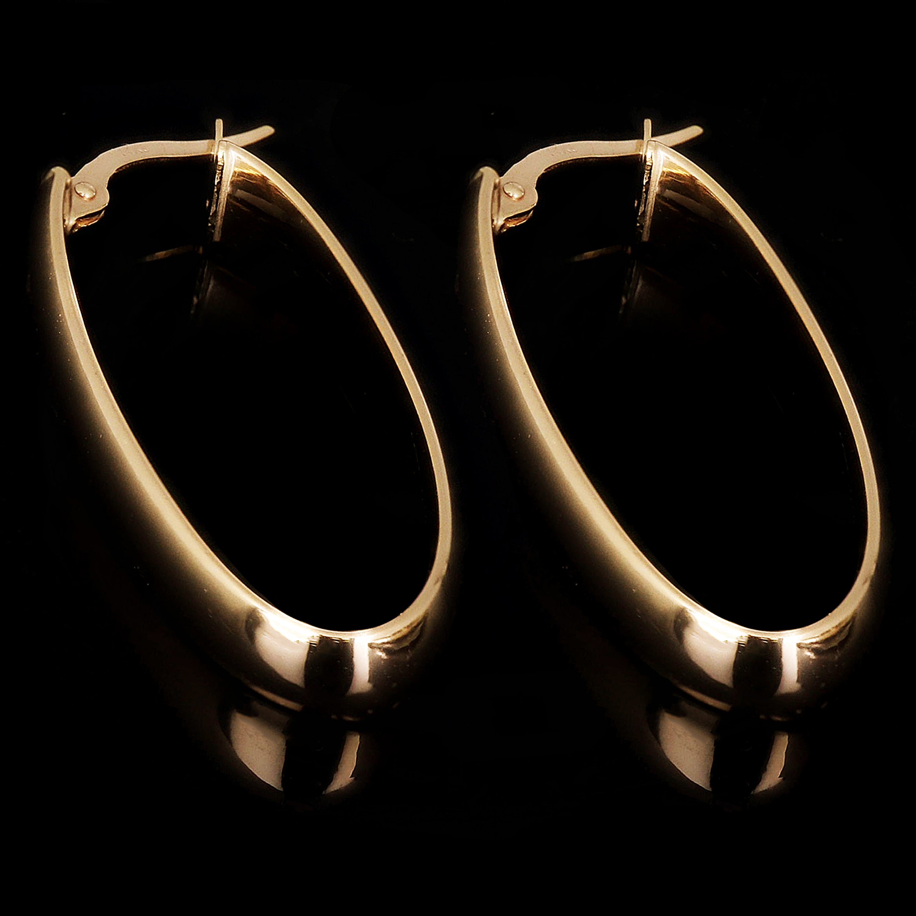 Italian 14kt Yellow Gold Hollow Oval Hoop Drop Earrings 1.4" 5.9mm 2.8 grams