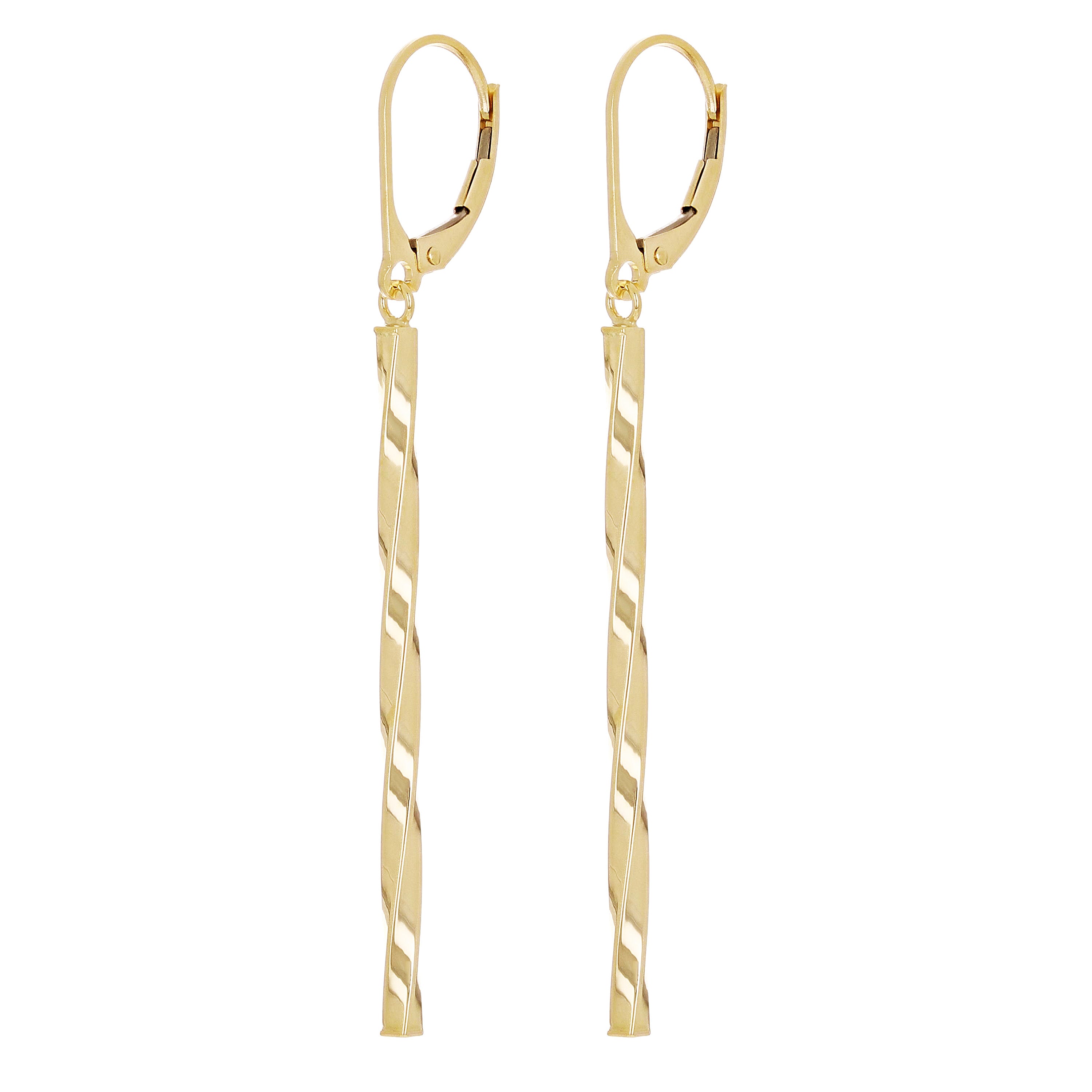 Italian 14k Yellow Gold Twisted Bar Dangle Drop Earrings 2.3" 2mm 1.6 grams