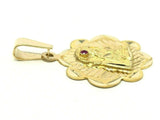 14k Yellow Gold Embossed Mother Mary Charm Pendant with Ruby Gemstone 1" 2 grams