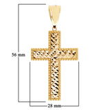 14k Yellow Gold Solid Diamond Cut Cross Charm Pendant 2.2" 7.9 grams