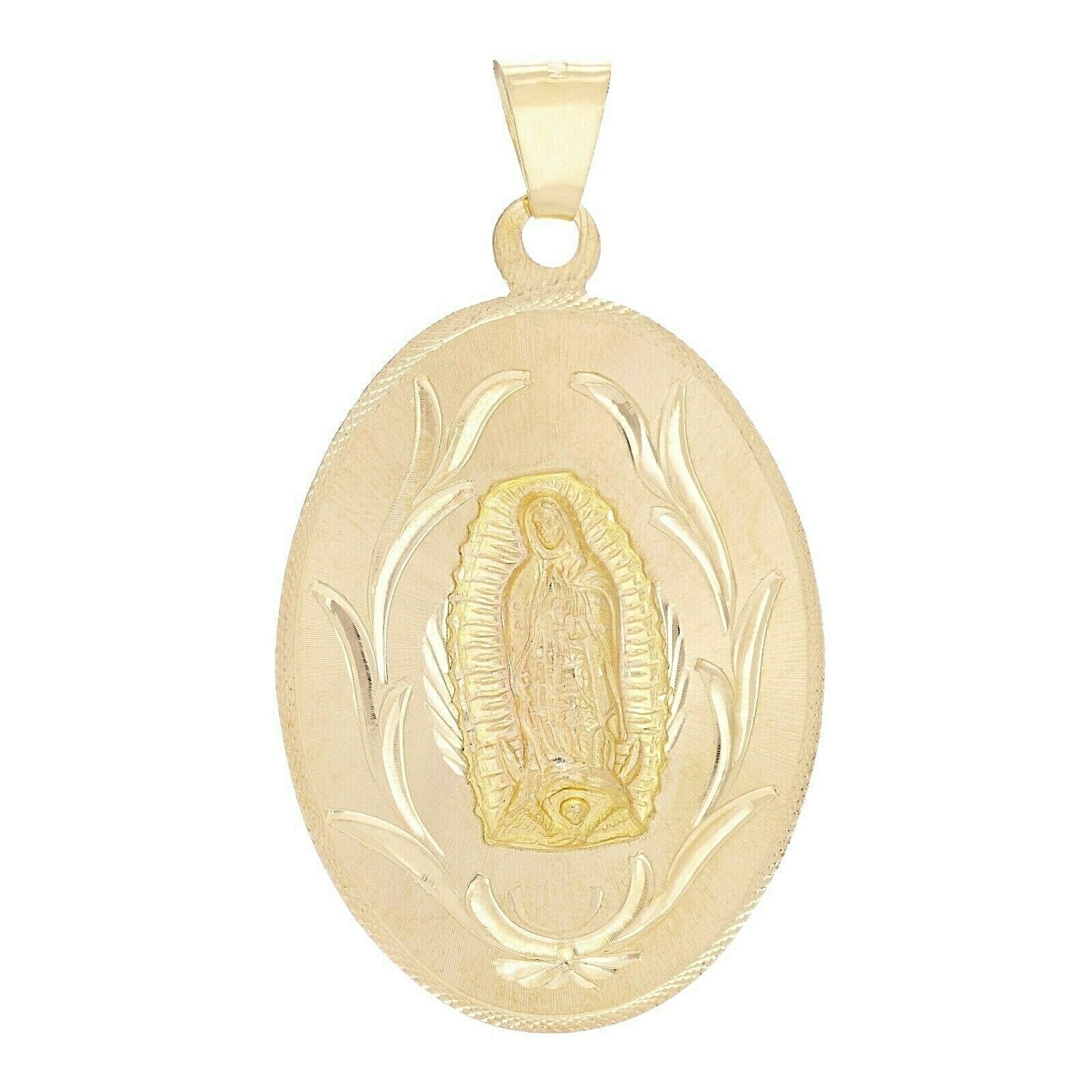 14K Yellow Gold Virgin Mary Guadalupe Pendant Medal Charm 2.2" 10.6 grams