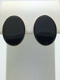 14k Yellow Gold Oval Black Onyx Stud Earrings 3.6 grams