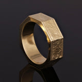 14k Yellow Gold Hammered Finish Octagon Ring Band Size 8 - 6.8mm 11.7 grams - Ring Size 8