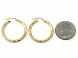 14k Yellow Gold Hollow Diamond Cut Round Hoop Loop Earrings 1.2" 3.1mm 2.4 grams