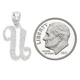 14k White Gold Initial Letter U Alphabet Charm Pendant - Letter U,White