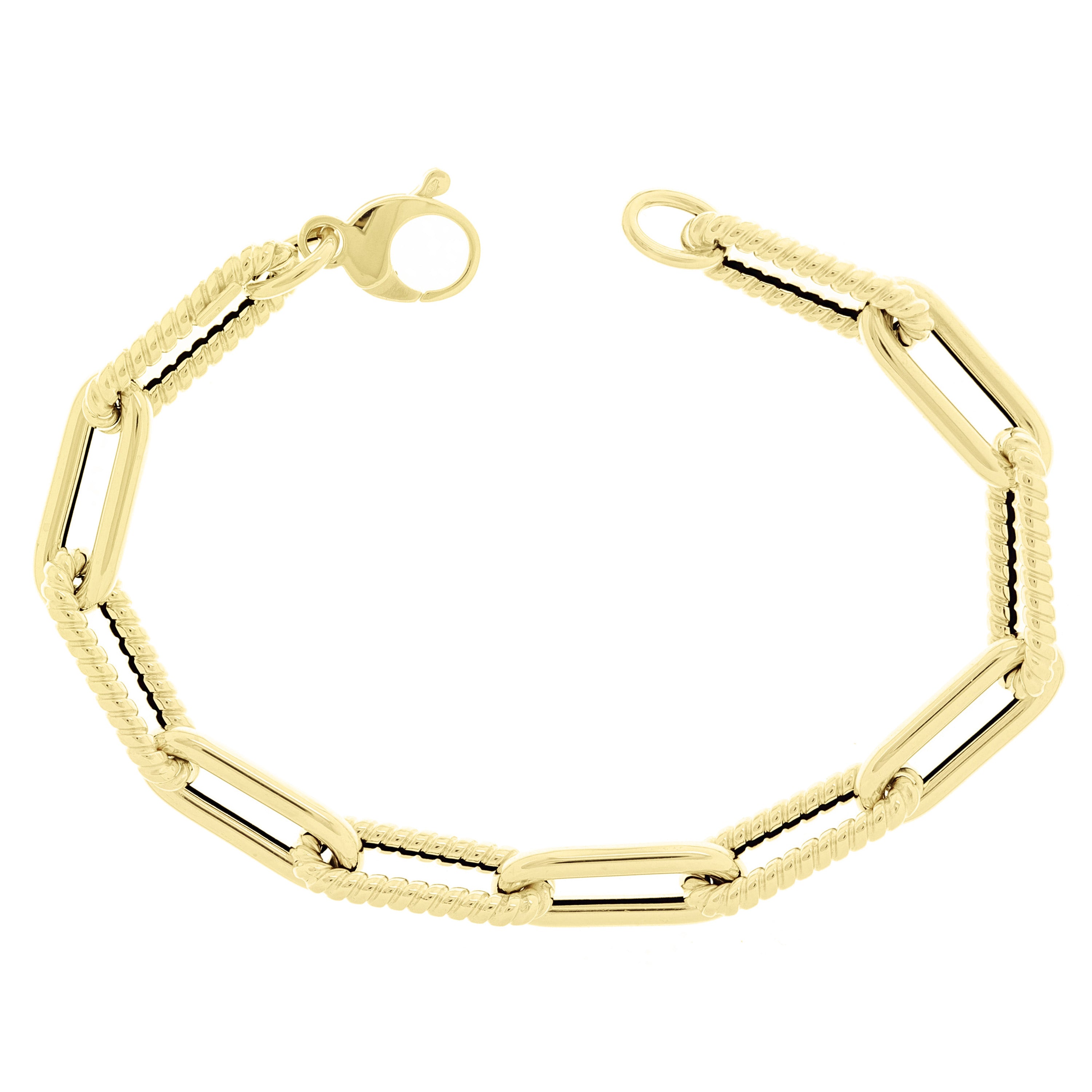 Italian 14k Yellow Gold Hollow Twisted Paper Clip Link Bracelet 8.75" 7.9mm 7.4g