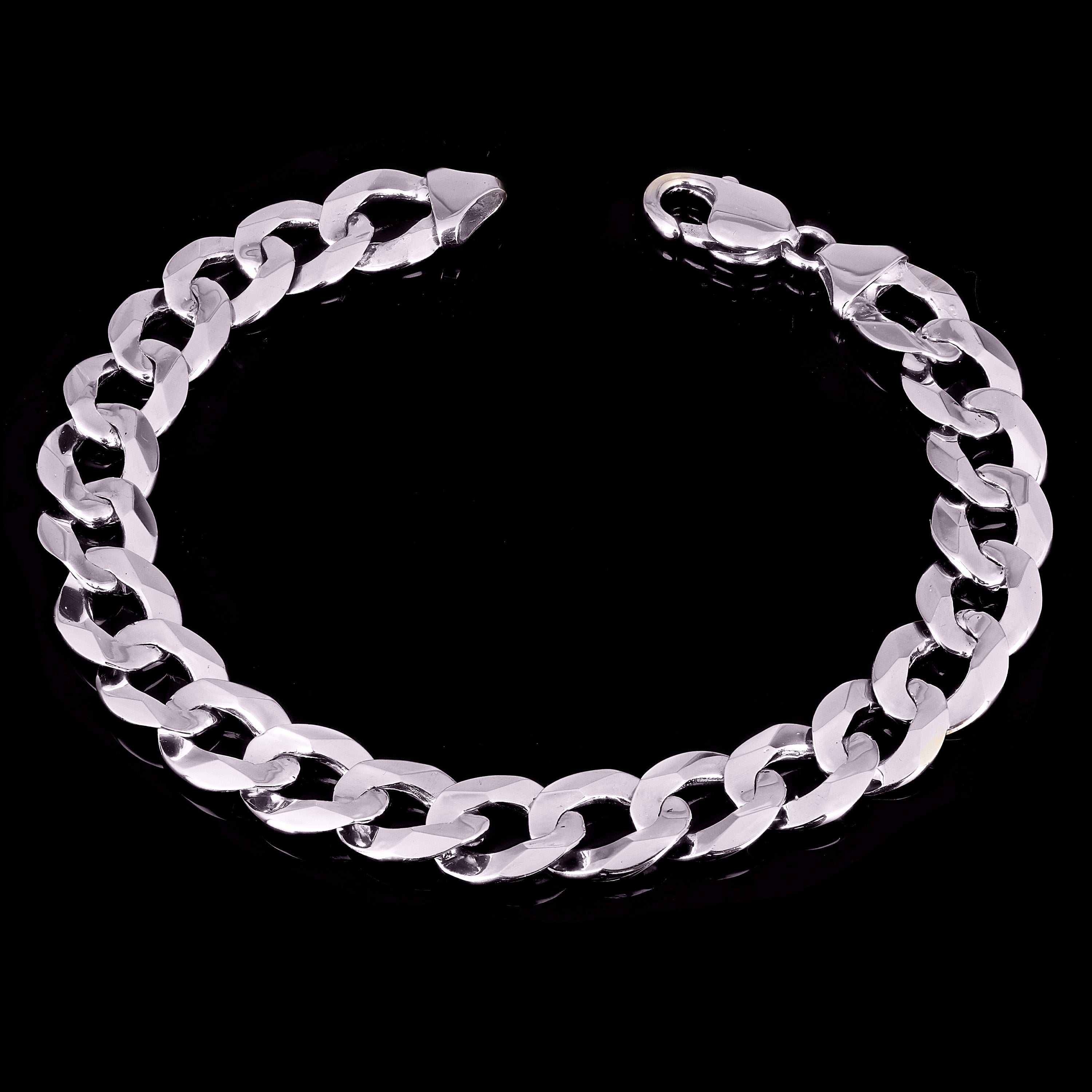 10k White Gold Solid Flat Cuban Curb Chain Bracelet 7" 12.5mm 25.2 grams - White,7"