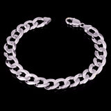 10k White Gold Solid Flat Cuban Curb Chain Bracelet 7" 12.5mm 25.2 grams - White,7"