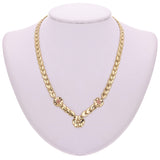14k Two-Tone Gold V Shape Leaf Link & Flowers 17" Necklace & 7.5" Bracelet Set