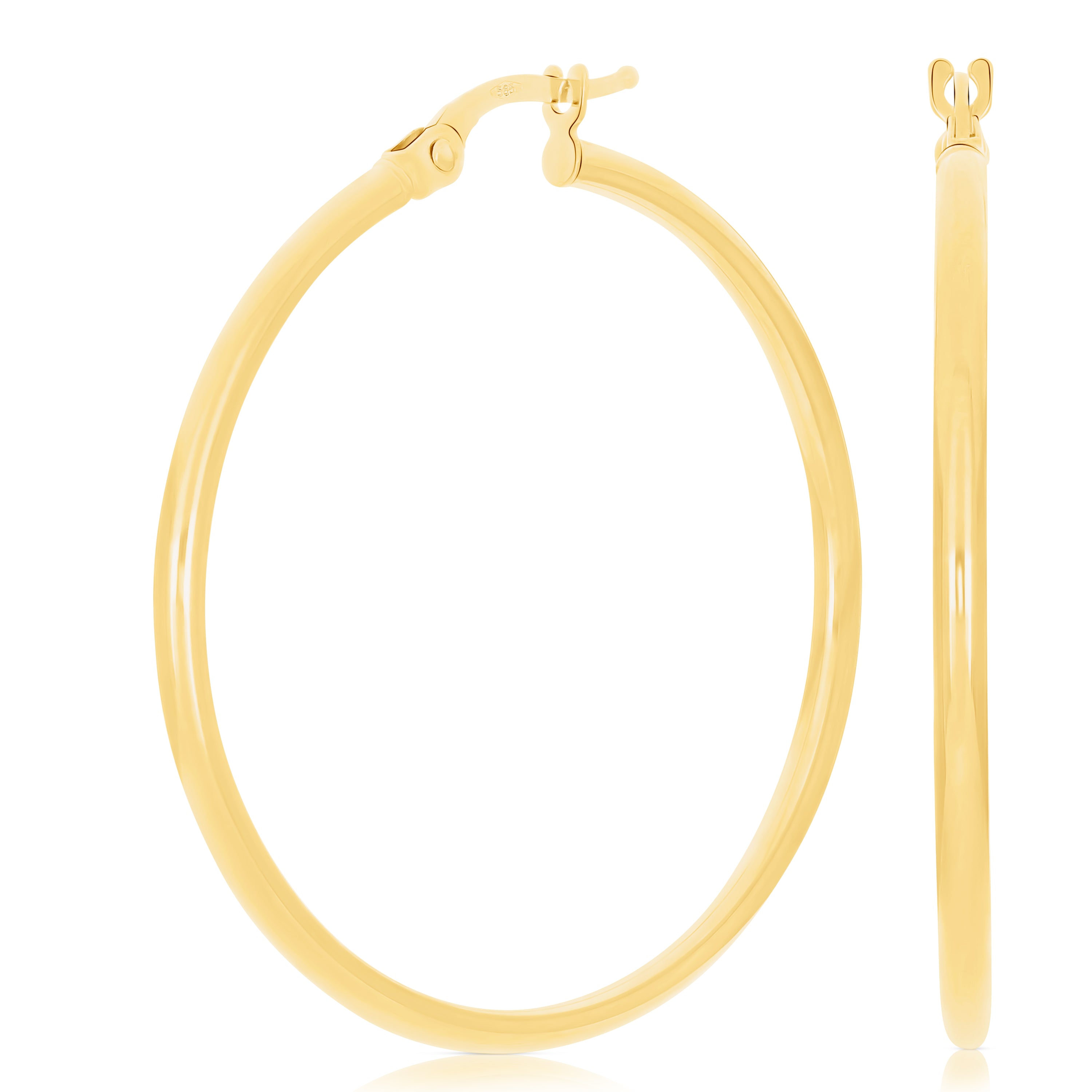 Italian 14k Yellow Gold High Polish 2mm 1.25" Diameter Round Hoop Earrings 1.8g