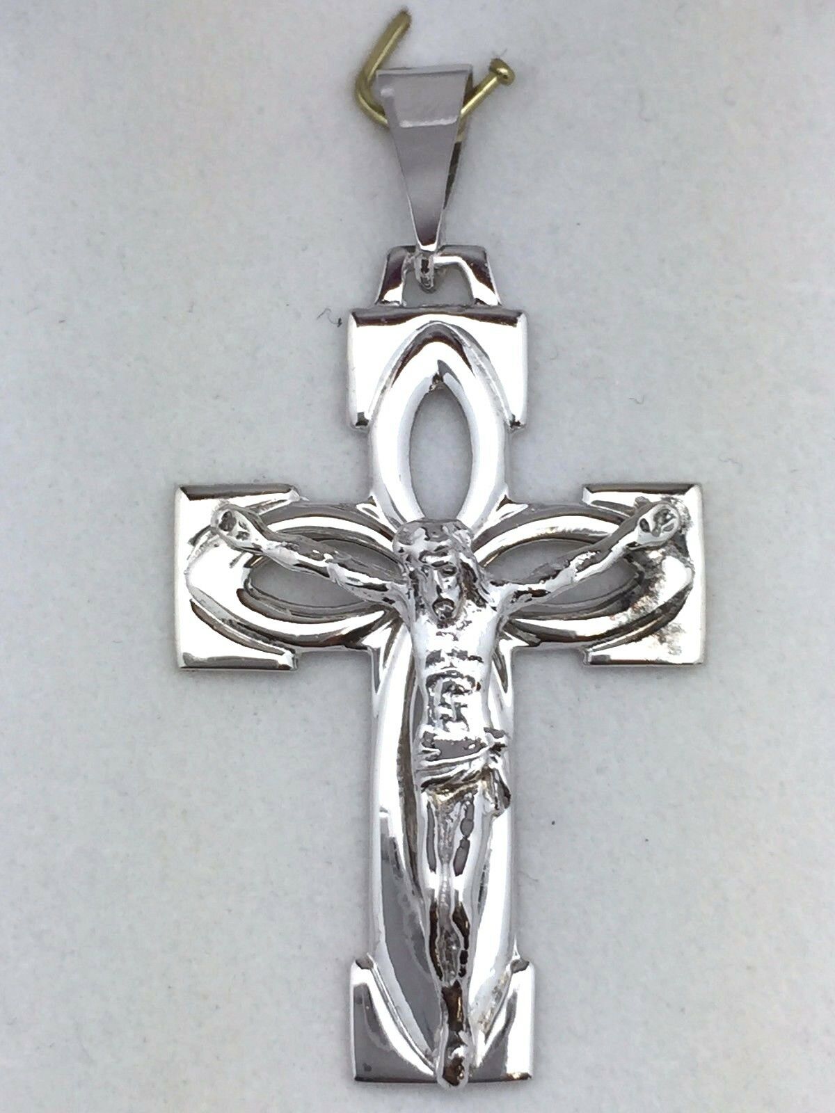 14k White Gold Jesus Crucifix Cross Religious Charm Pendant 5 grams