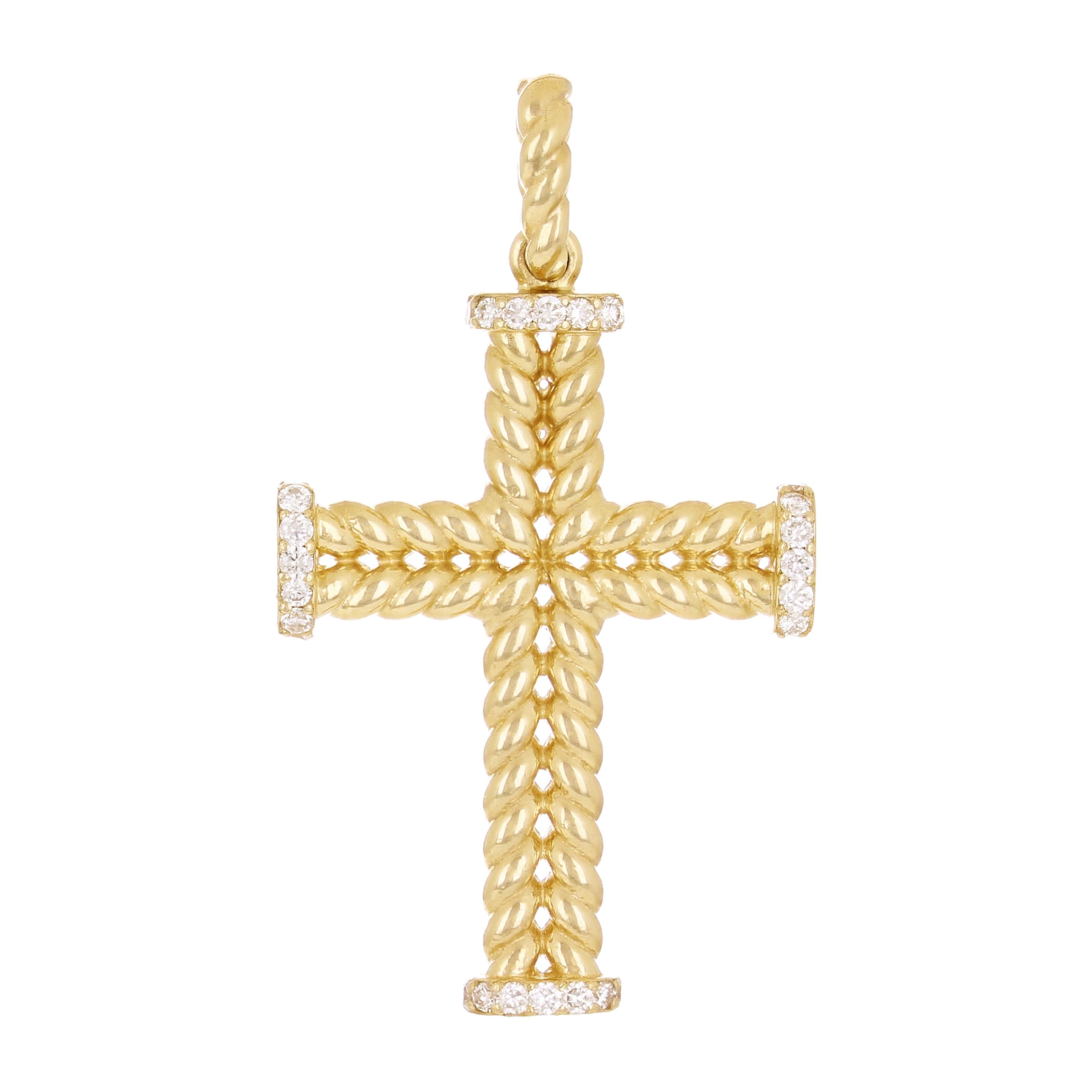 14k Yellow Gold 0.32ctw Diamond Wheat Cross Pendant 1.6" 6.6 grams
