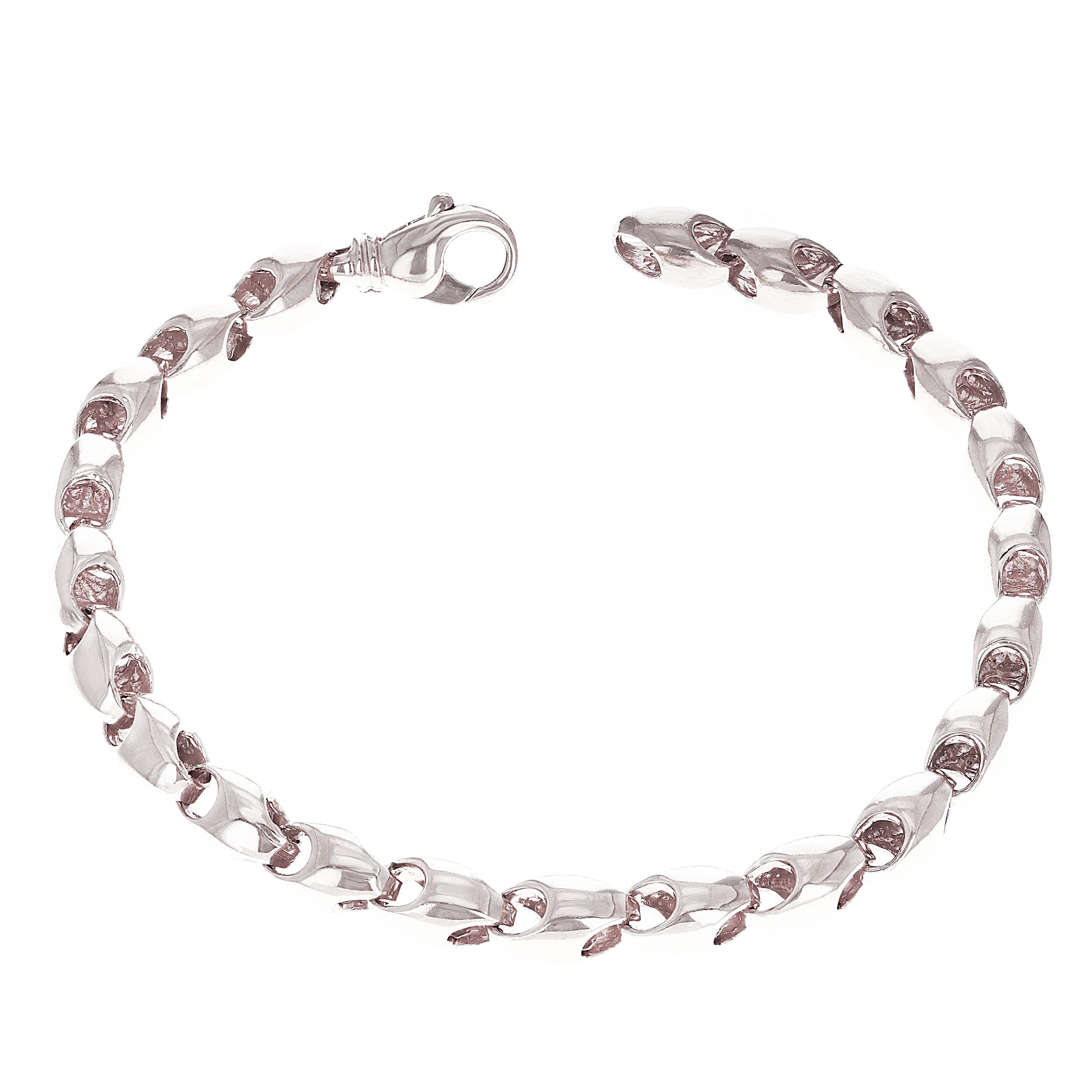 14k White Gold Solid Handmade Fashion Link Bracelet 7.5" 5.3mm 12.8 grams - White,7.5" 12.8 grams