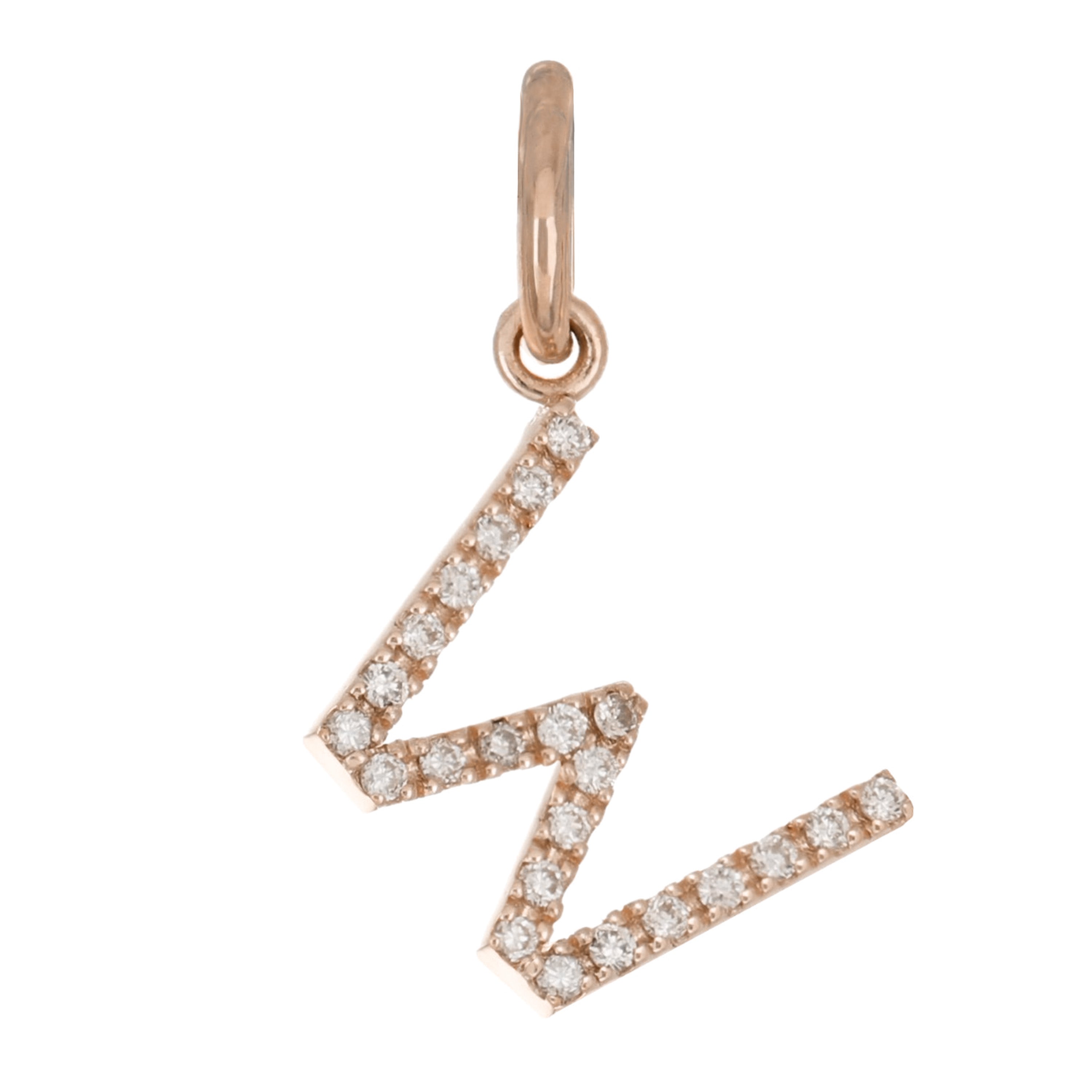 14k Rose Gold Diamond Initial Letter W Charm Pendant - Letter W,Rose