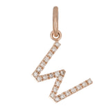 14k Rose Gold Diamond Initial Letter W Charm Pendant - Letter W,Rose