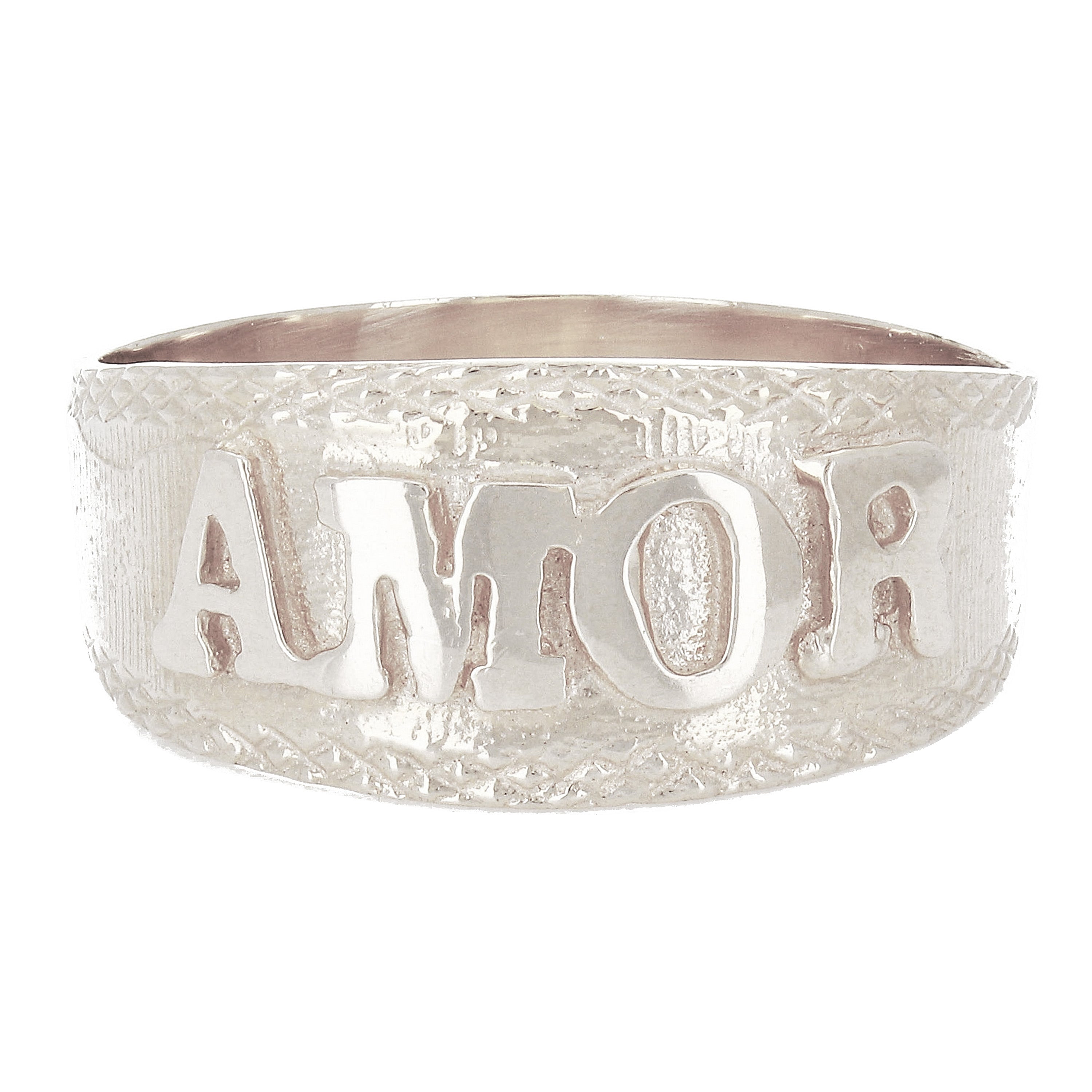 14k White Gold "AMOR" Love Ring Size 13 - White,13