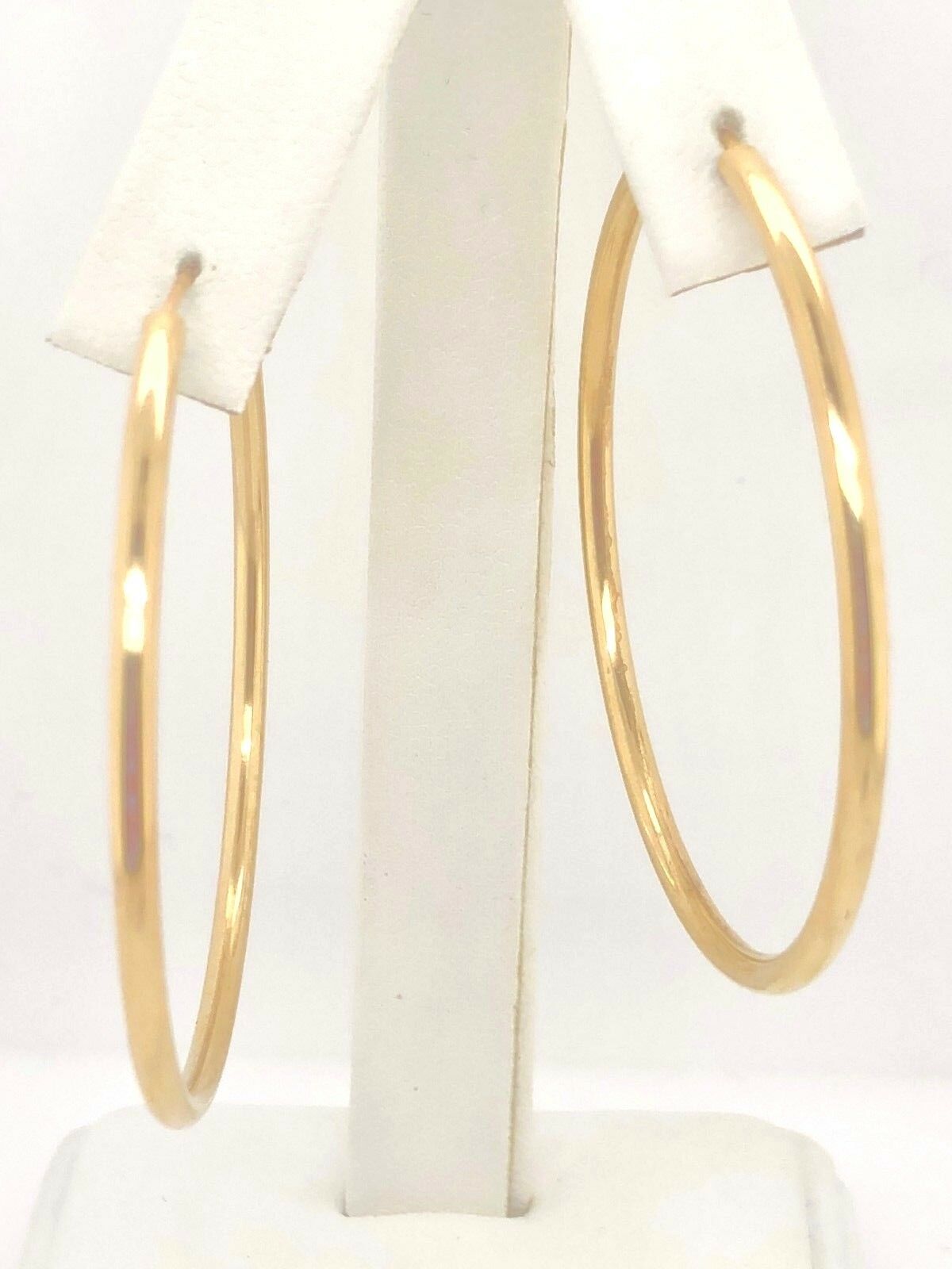 925 Sterling Silver Gold Plated Hoop Loop Hollow Earrings 1.9" 2.25mm 3 grams
